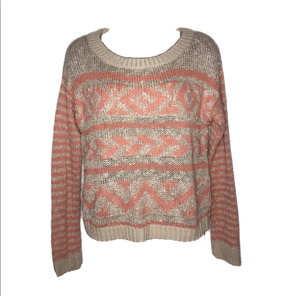 Aztec open knit crew neck sweater. - Picture 1 of 7